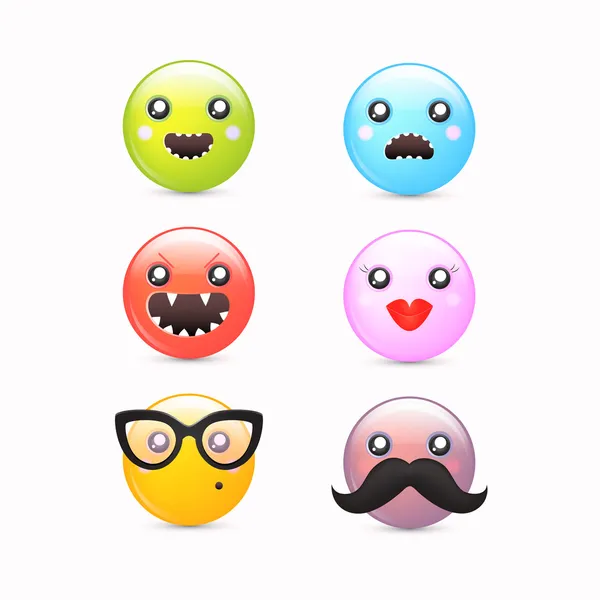 Conjunto Ícones Smileys Vetor Desenhos Animados Emoticons Funky —  Vetores de Stock