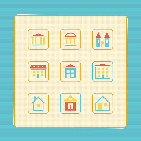 Set of icons of houses. A vector illustration.