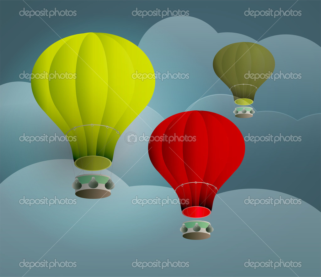 Vector illustration of colorful hot air balloons on the sky.