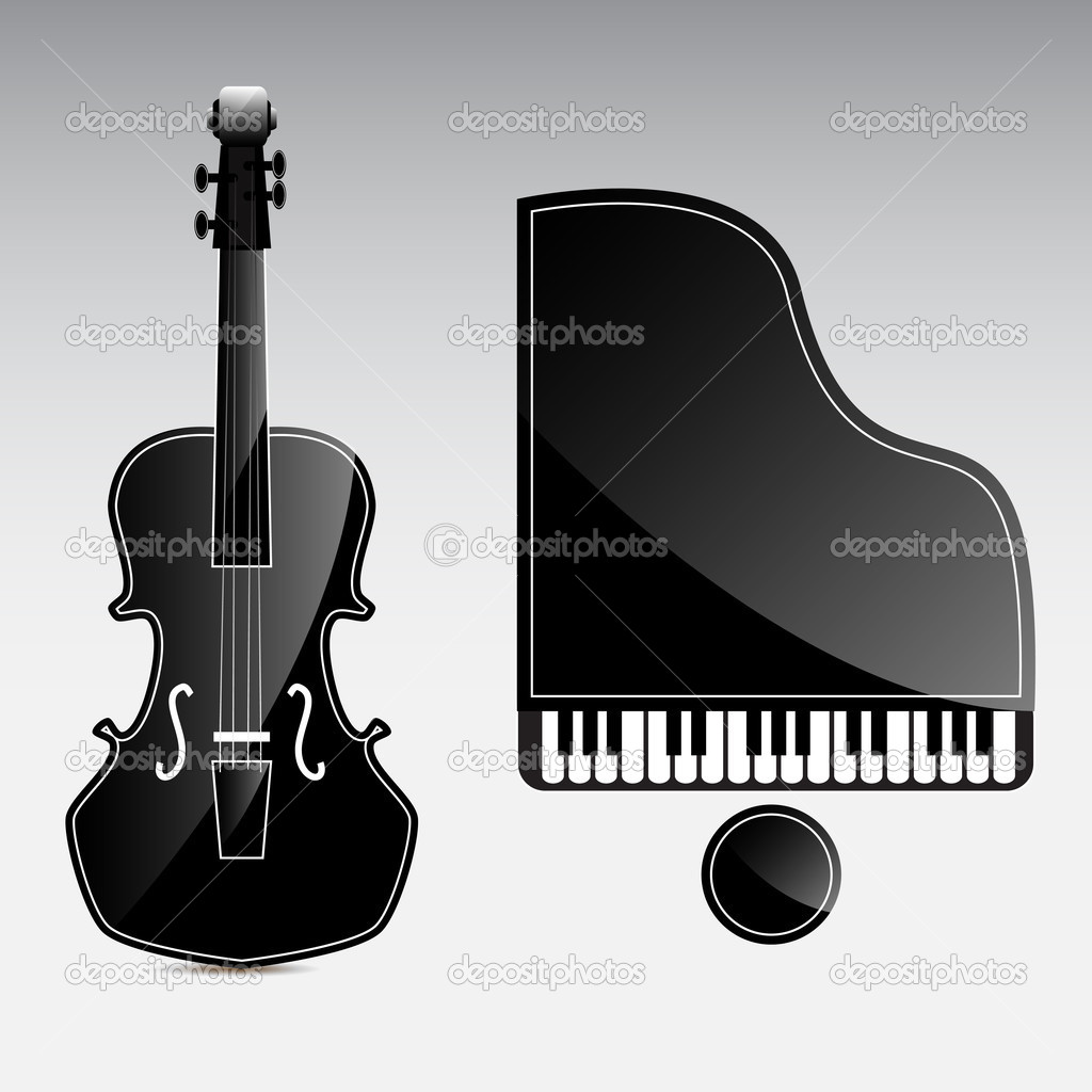 Set of vector musical instruments - grand piano and contrabass.