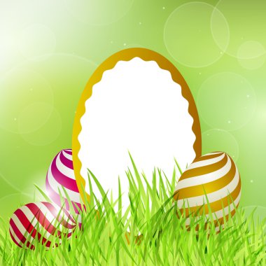 Easter frame with eggs on grass. Vector illustration. clipart