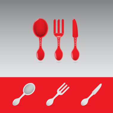 Set of two red restaurant sign with spoon, fork and knife clipart