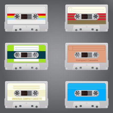 audio tape set of six vintage records clipart