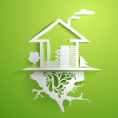 silver house in green display clipart
