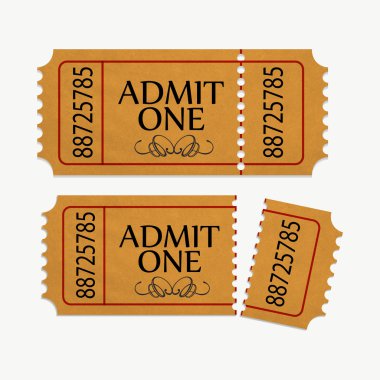 pair of yellow cinema tickets on white clipart