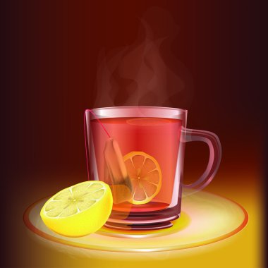Cup of tea with lemon clipart