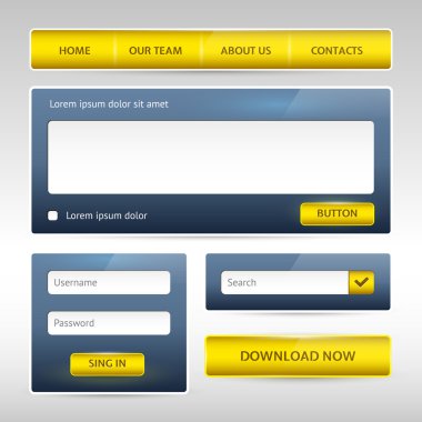 Web site design template navigation elements with icons set: Navigation menu bars clipart
