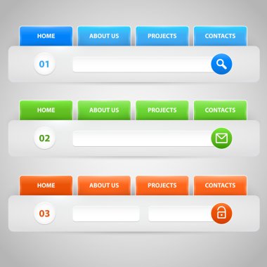 Web site tasarım şablonu gezinti öğeleri Icons set ile: navigasyon menü çubukları