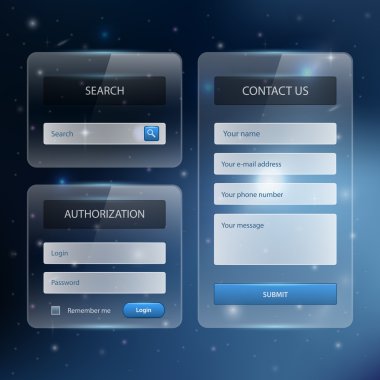 Web site design template navigation elements with icons set: Navigation menu bars clipart