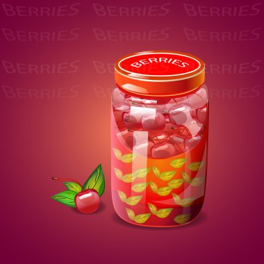 Pot with cherry berries jam clipart
