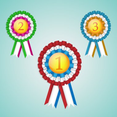 a set of three first, second and third place rosettes clipart