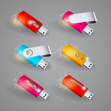 Vector set of color USB flash drives clipart