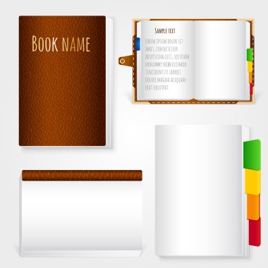 Set of brown leather notebook on white background clipart