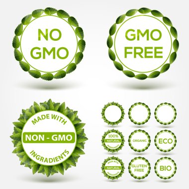 No GMO food label stickers. Vector clipart
