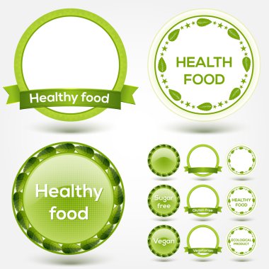 Collection of bio and eco organic labels natural products. Vector clipart