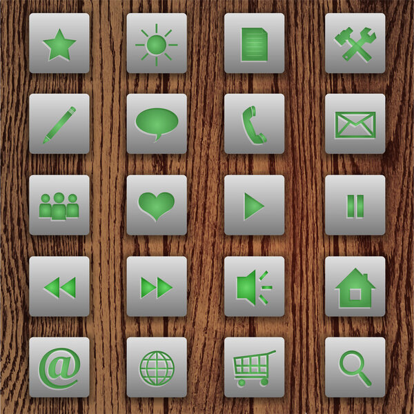 Набор векторных кнопок на деревянном фоне
.