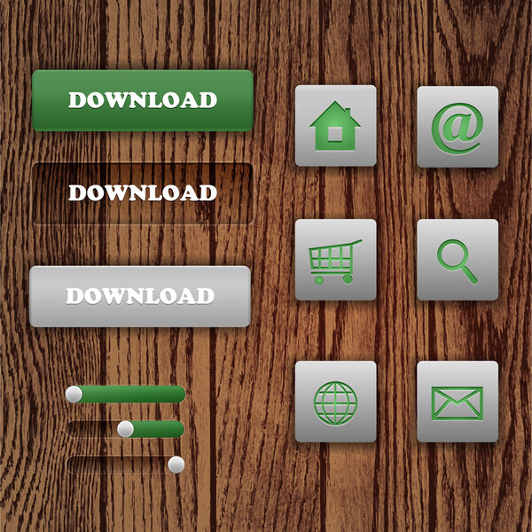 Набор векторных кнопок на деревянном фоне
.