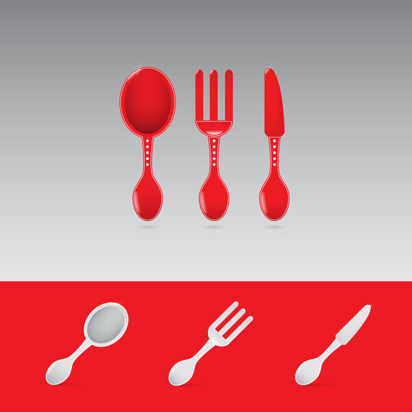 Set of two red restaurant sign with spoon, fork and knife