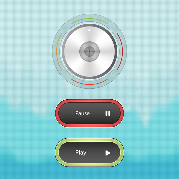 Sound Control Knob and Buttons. Vector illustration.