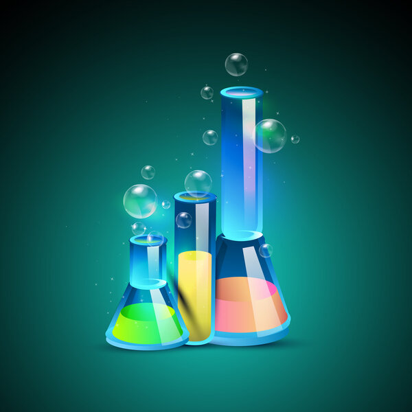 Three laboratory bottles. Vector