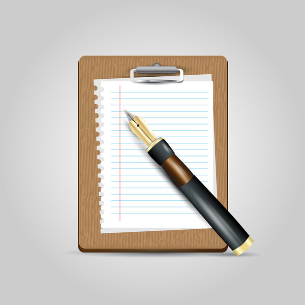 Papel Bloc Notas Vectorial Con Pluma — Vector de stock