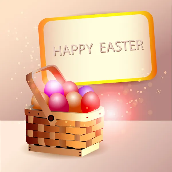 Huevos Pascua Cesta Con Decoración Flores Primavera Vector — Vector de stock