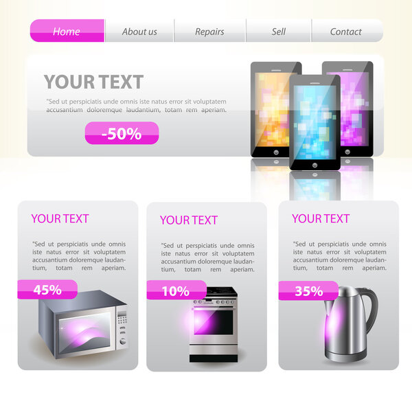 Shop website template design. Vector
