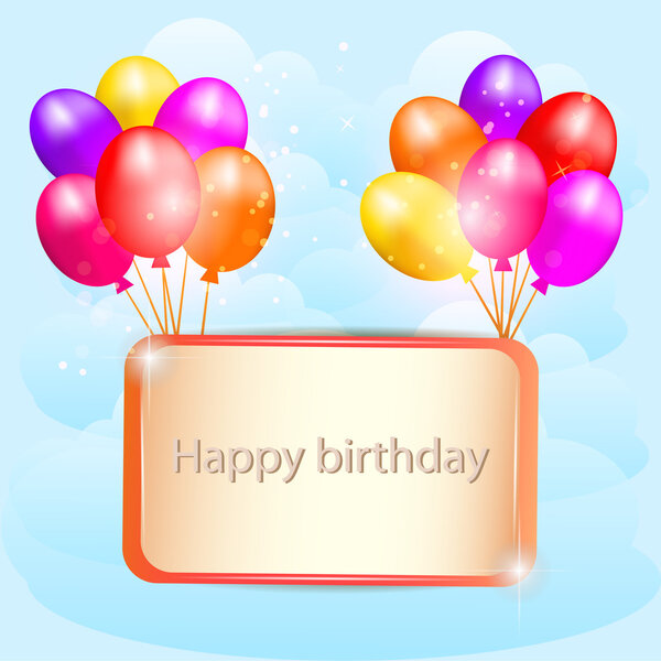 Illustration for happy birthday card with balloons. Vector.