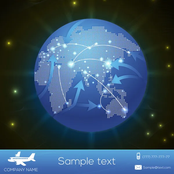 Vector Airplane Flight Paths Earth Globe — Stock Vector