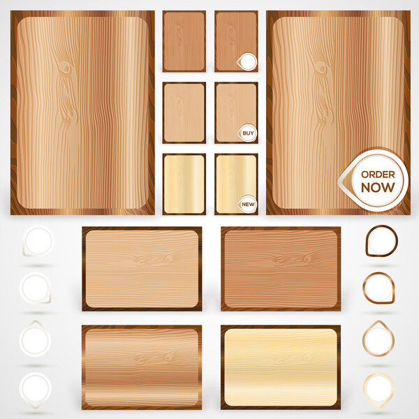 Colección Elementos Madera Vector — Vector de stock