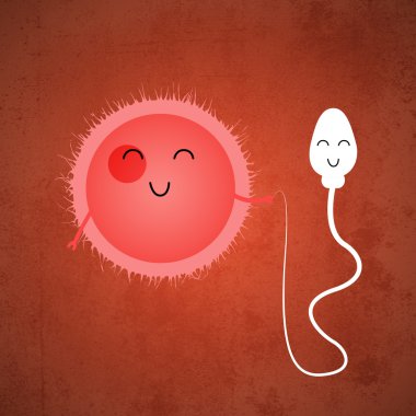 Ovum and spermatozoon holding hands. Vector illustration. clipart