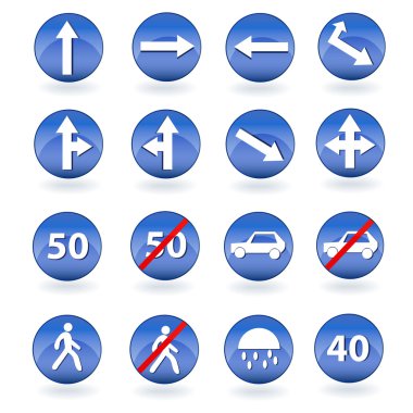 Circle blue road signs. Vector illustration clipart