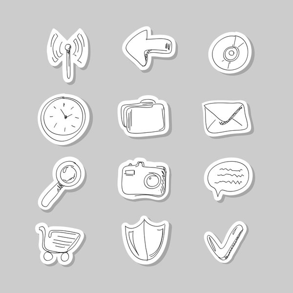 Funny hand-drawn icons set. Vector illustration