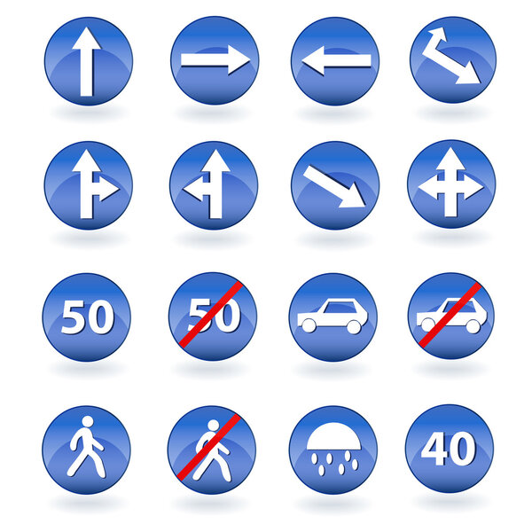 Circle blue road signs. Vector illustration
