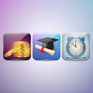 Diploma, Clock and Money Icon clipart