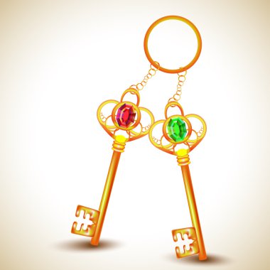 vintage golden keys on ring clipart