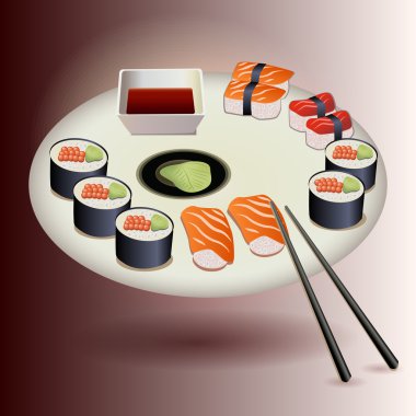 vektör sushi tabağı seti