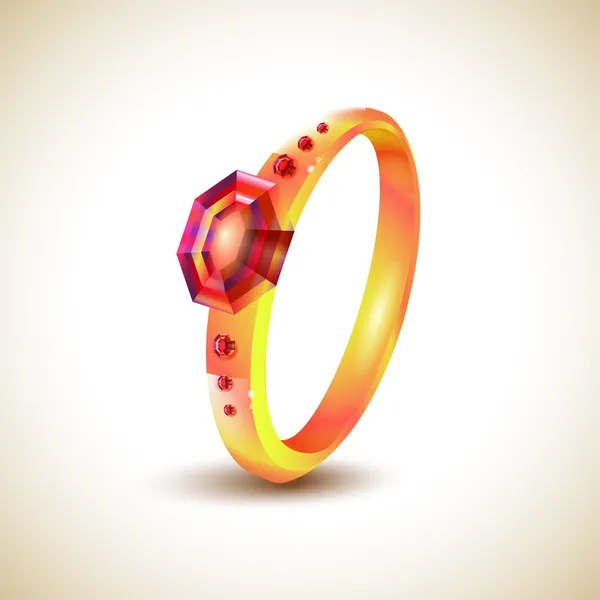 赤い宝石で金の指輪 — ストックベクタ