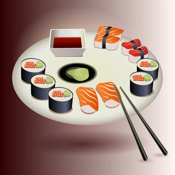 Vektor Sushi Talíř Sada — Stockový vektor