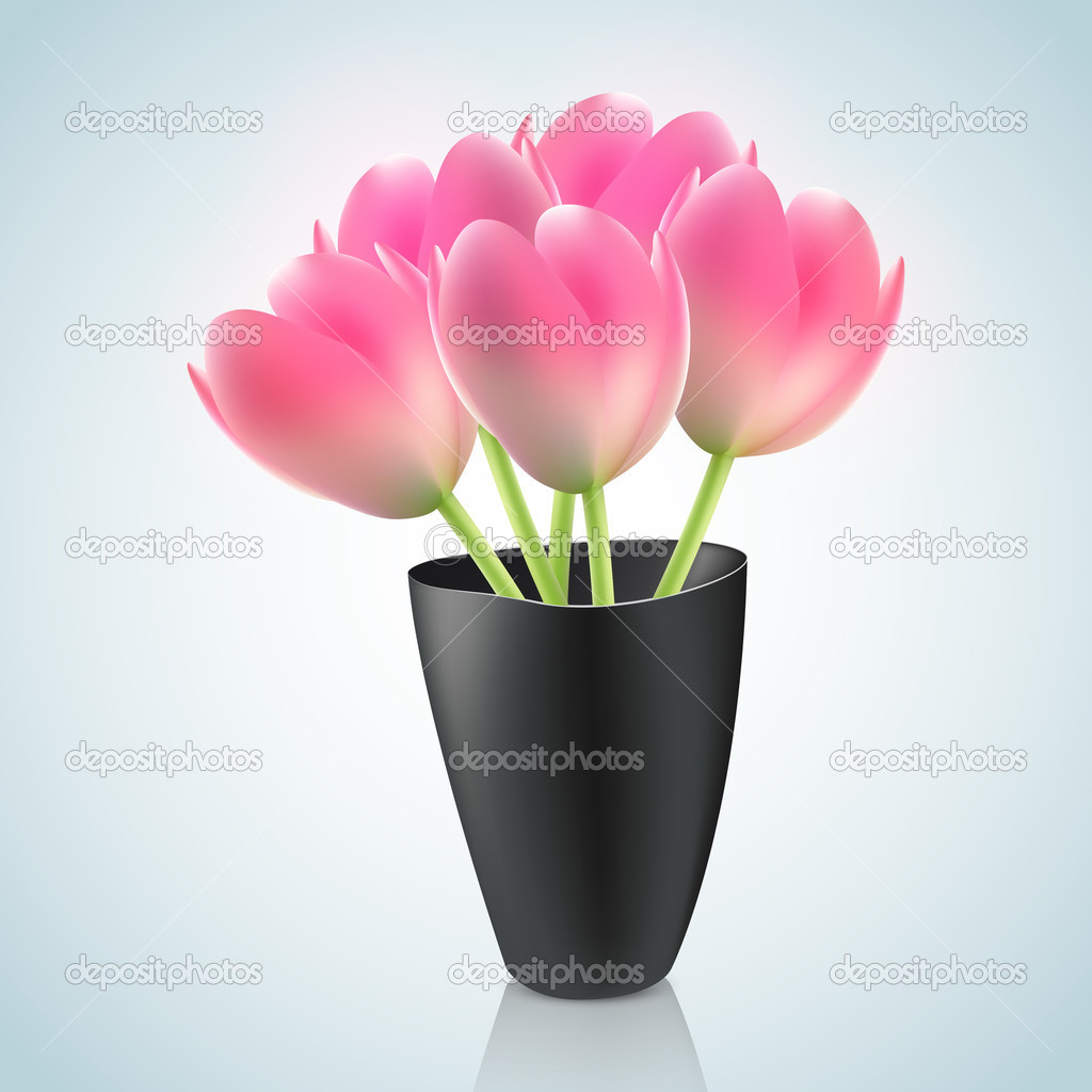 Pink Tulips in Vase Illustration