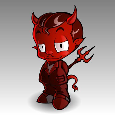 Cartoon Vector Illustration of a Tough Kid Demon or Devil with Pitchfork in Hands clipart