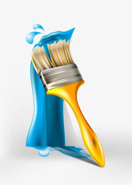Paint brush painting with blue paint clipart