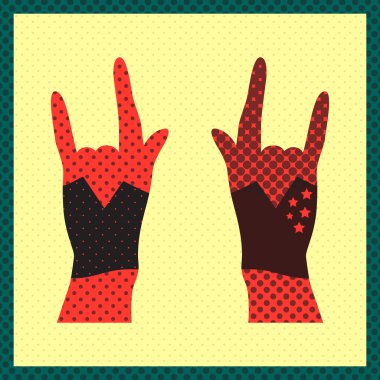Hands up showing rock sign grunge illustration clipart