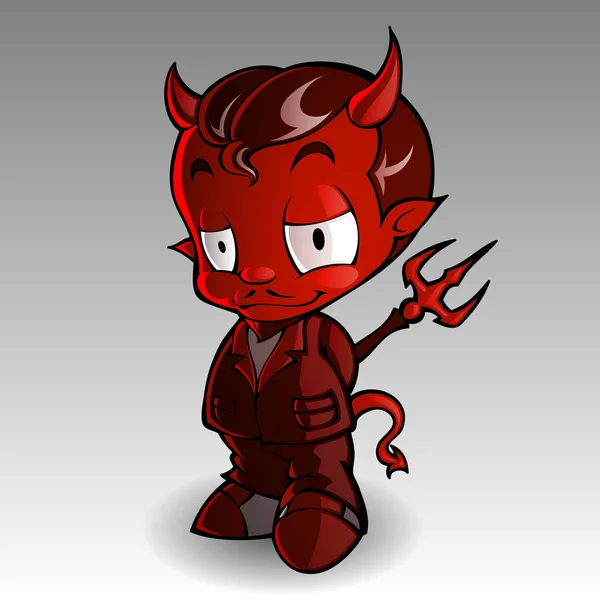 Cartoon Vectorillustratie Van Een Zware Jongen Demon Duivel Met Pitchfork — Stockvector