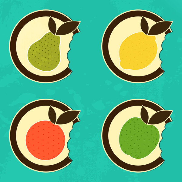 Bitten fruits icons,  vector illustration 
