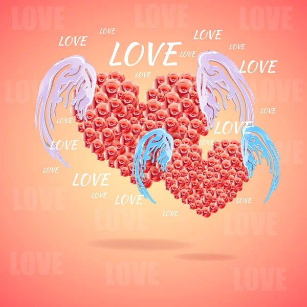 Corazón Rosa Con Alas Ángel — Vector de stock