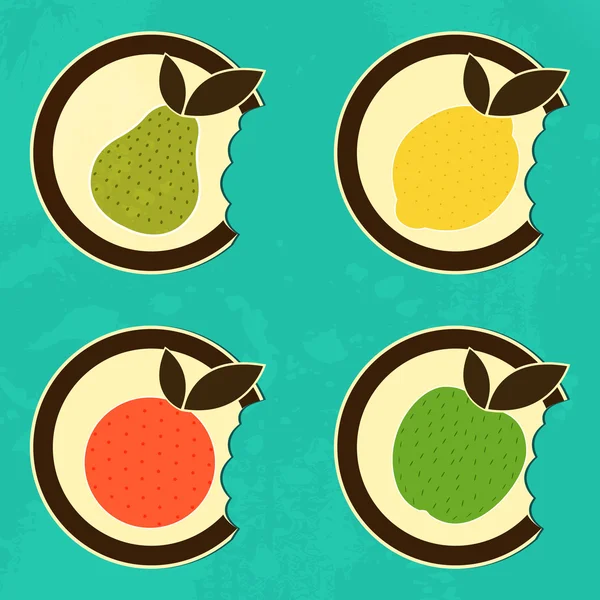 Bitten Fruits Icons Vector Illustration Stock Vector