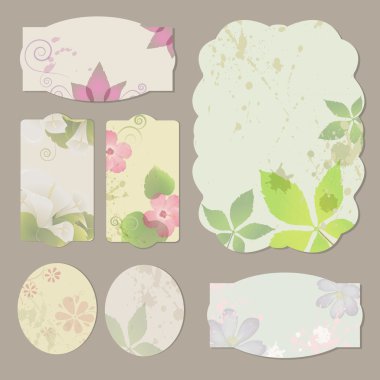 Collection of floral retro grunge labels, banners and emblems clipart