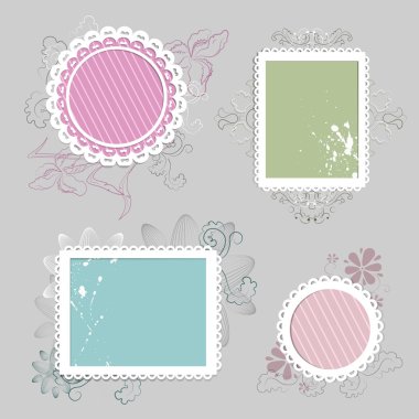 retro grunge floral etiketleri, afiş ve Amblemler, metniniz için boş bir koltuk ile toplama