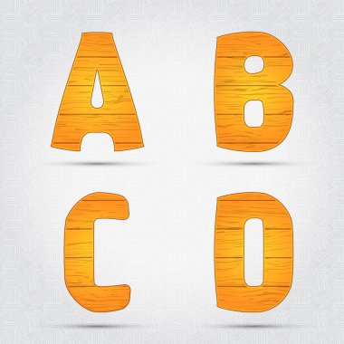 Wooden vector font. A, B, C, D clipart